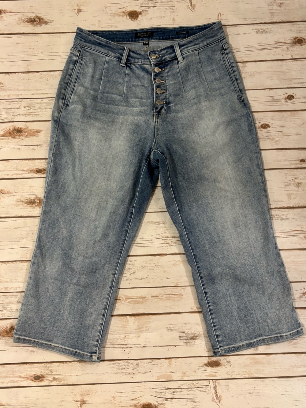Judy Blue High Rise Button Fly Wide Leg Cropped Jeans Size 16W